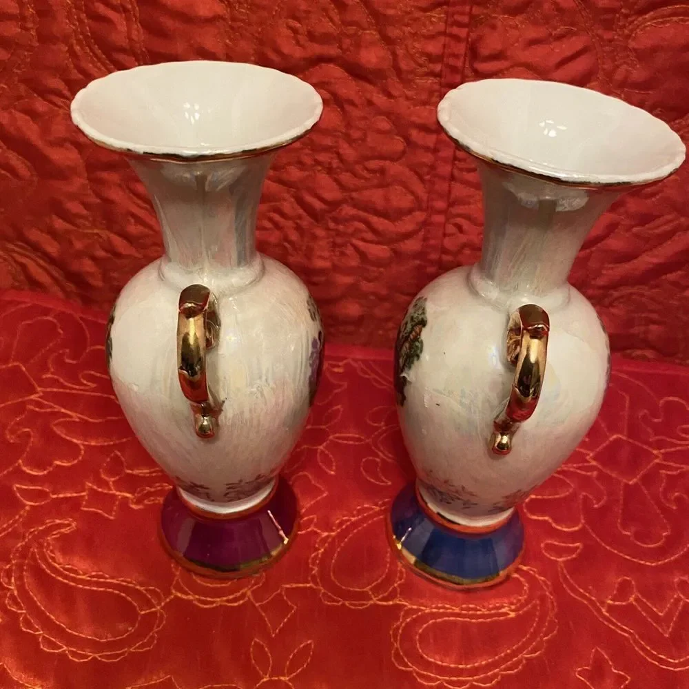 Vintage Empress Haruta Vase Set Of Two A Blue One And A‎ Red One. RARE PAIR